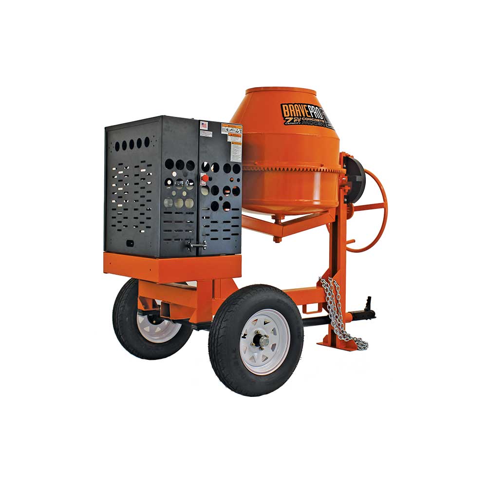BravePro Concrete Mixer, 7 Cu. Ft. Steel Drum, Honda GX270, Model BRPCM107H
