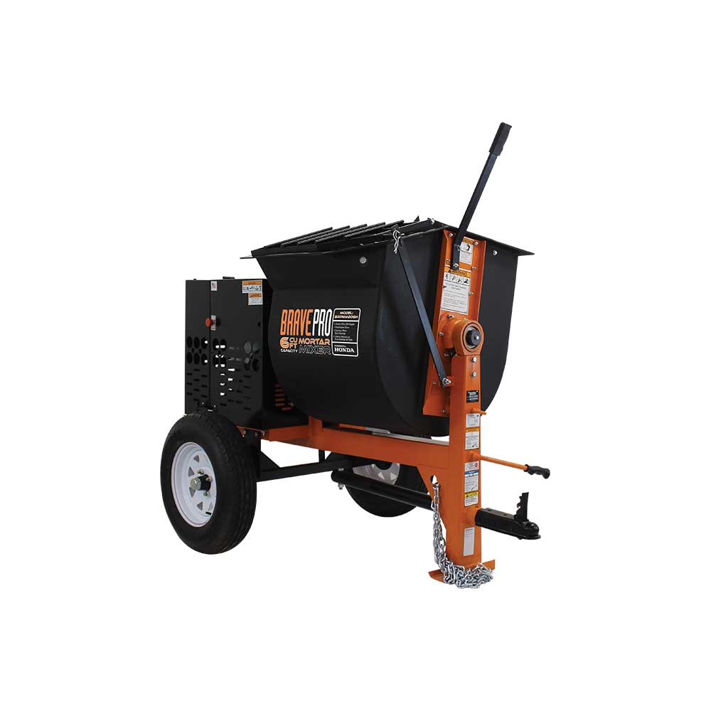 BravePro Mortar Mixer, 6 Cu. Ft. Poly Drum, Honda GX240, Model BRPMM206H