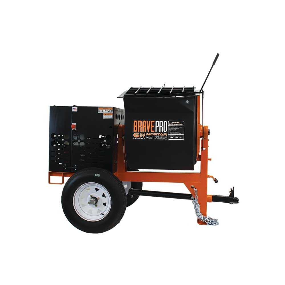 BravePro Mortar Mixer, 6 Cu. Ft. Poly Drum, Honda GX240, Model BRPMM206H