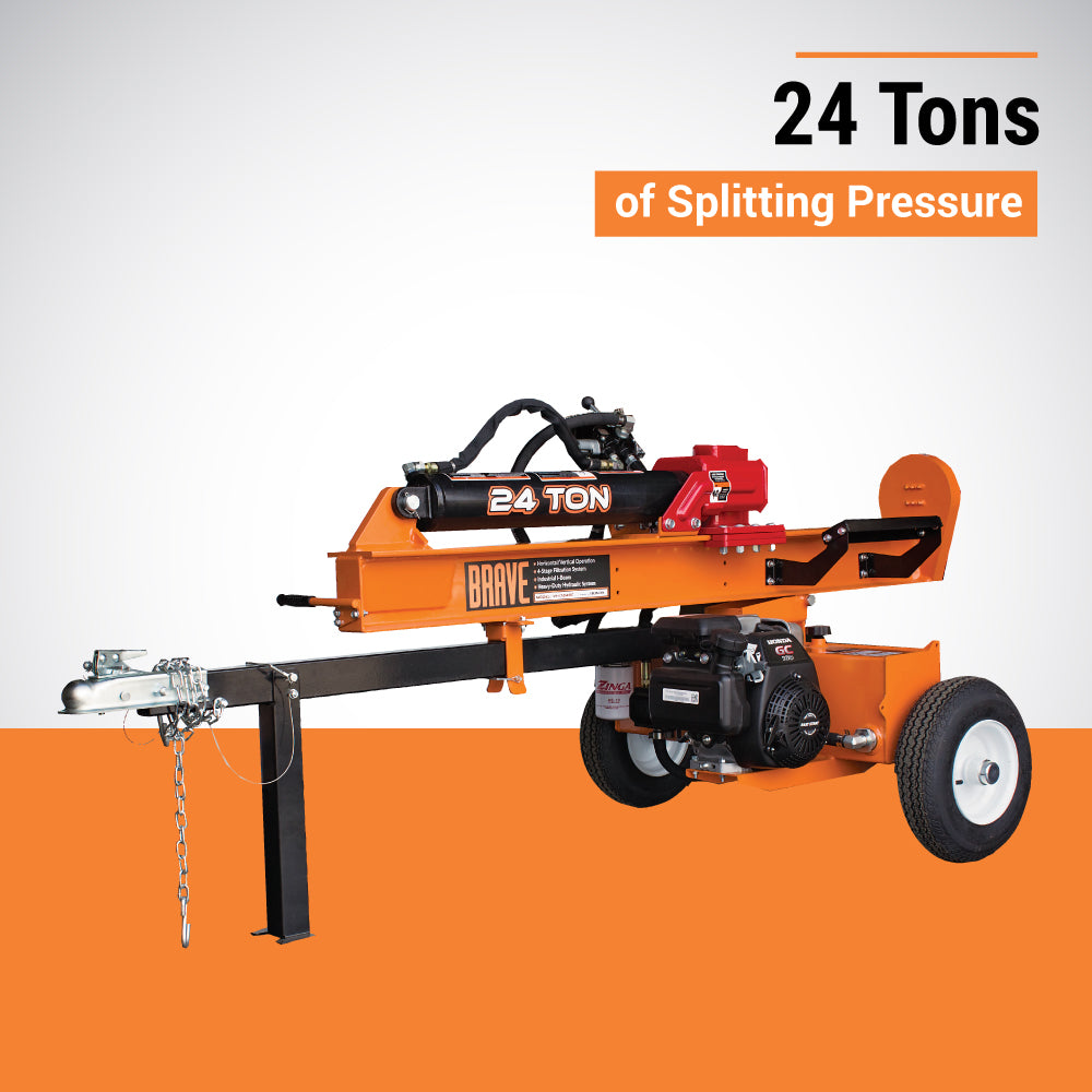 BRAVE Log Splitter, 24-Ton, Horizontal and Vertical, 3,500 PSI, Honda GC160, Model VH1724GC