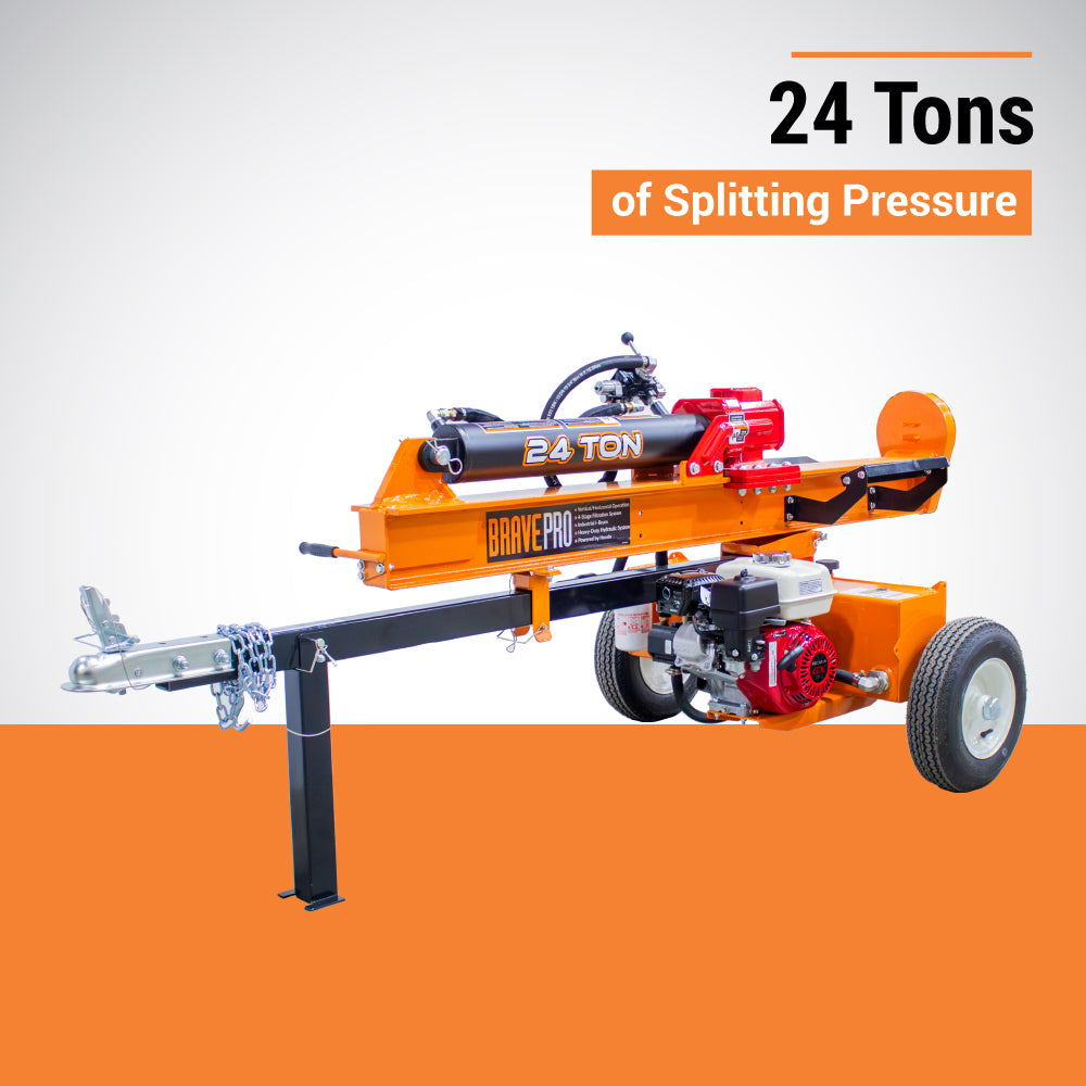 BravePro Log Splitter, 24-Ton, Horizontal and Vertical, 3,500 PSI, Honda GX160, Model VH1724GX