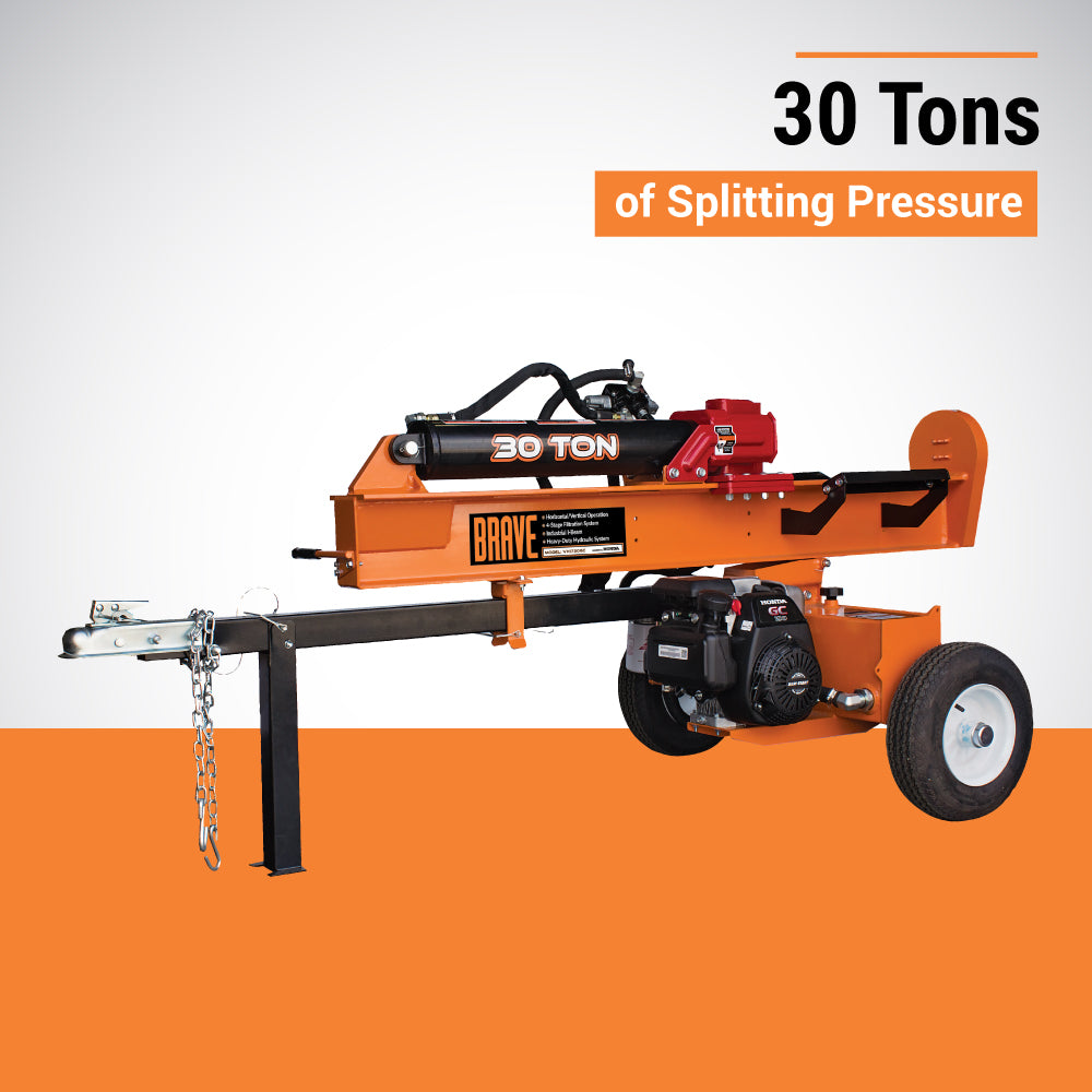 BRAVE Log Splitter, 30-Ton, Horizontal and Vertical, 3,500 PSI, Honda GC190, Model VH1730GC