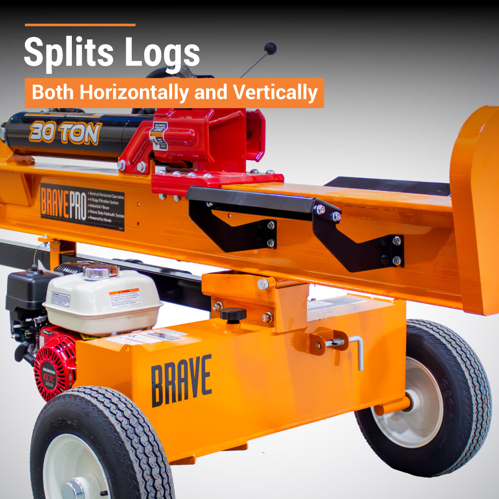 BravePro Log Splitter, 30-Ton, Horizontal and Vertical, 3,500 PSI, Honda GX200, Model VH1730GX