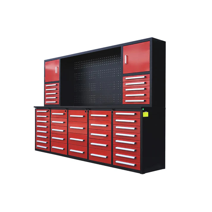 Chery Industrial 10ft Workbench Cabinet(40 Drawers, 2 Cabinets & 1 Pegboard) - WW000216