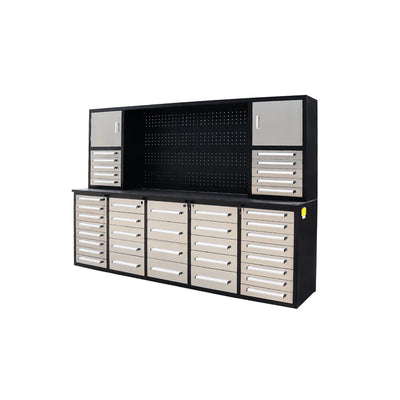 Chery Industrial 10ft Workbench Cabinet(40 Drawers, 2 Cabinets & 1 Pegboard) - WW000216