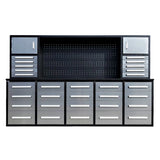 Chery Industrial Workbench Cabinet with 30 Drawers, 2 Cabinets, and Pegboard 10ft - WW000220