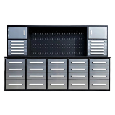 Chery Industrial Workbench Cabinet with 30 Drawers, 2 Cabinets, and Pegboard 10ft - WW000220