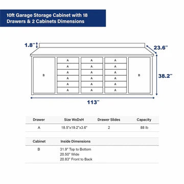 Chery Industrial 10ft Workbench Cabinet(40 Drawers, 2 Cabinets & 1 Pegboard) - WW000216