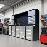 Chery Industrial Workbench Cabinet with 30 Drawers, 2 Cabinets, and Pegboard 10ft - WW000220
