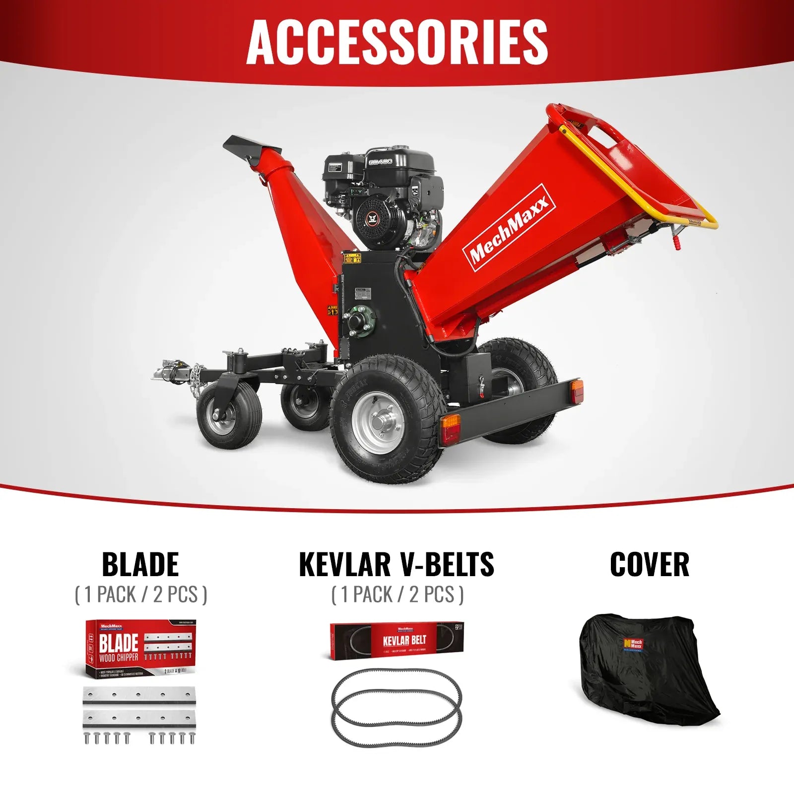MechMaxx 6" 15HP 459cc ZONSEN 4-Wheel Drum Wood Chipper with Taillight, Model B150