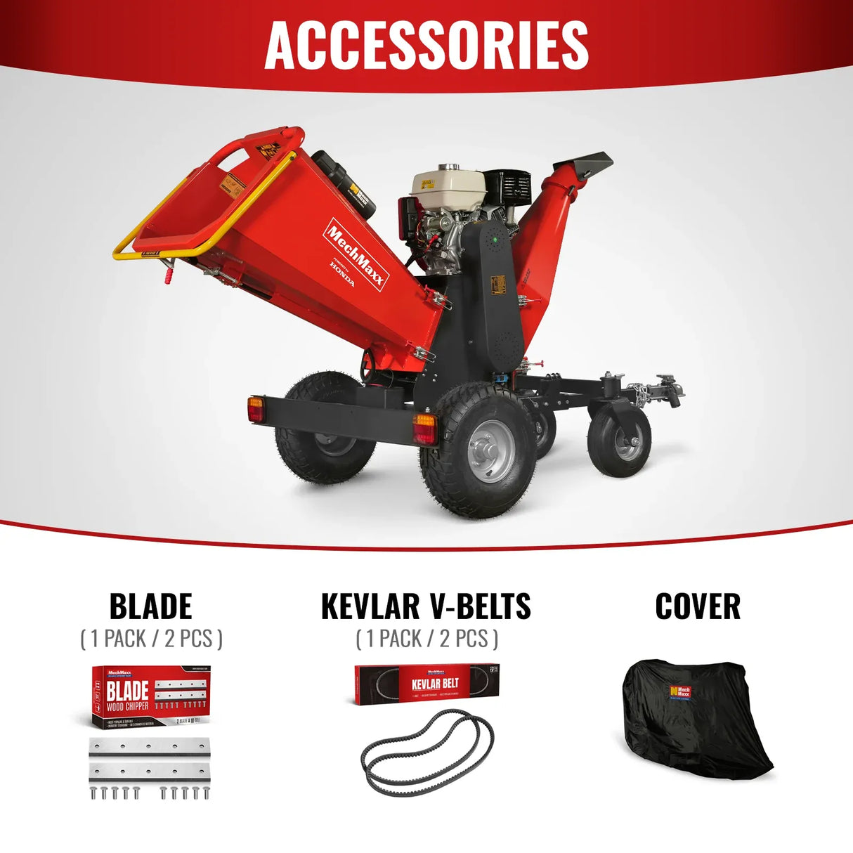 MechMaxx 6" HONDA 688cc 22HP 4-Wheel Drum Wood Chipper with Taillight, Model B150