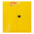 Durham 120-gallon flammable storage cabinet in safety yellow with two manual-close doors, front view