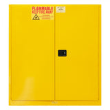 Durham 120-gallon flammable storage cabinet in safety yellow with two manual-close doors, front view
