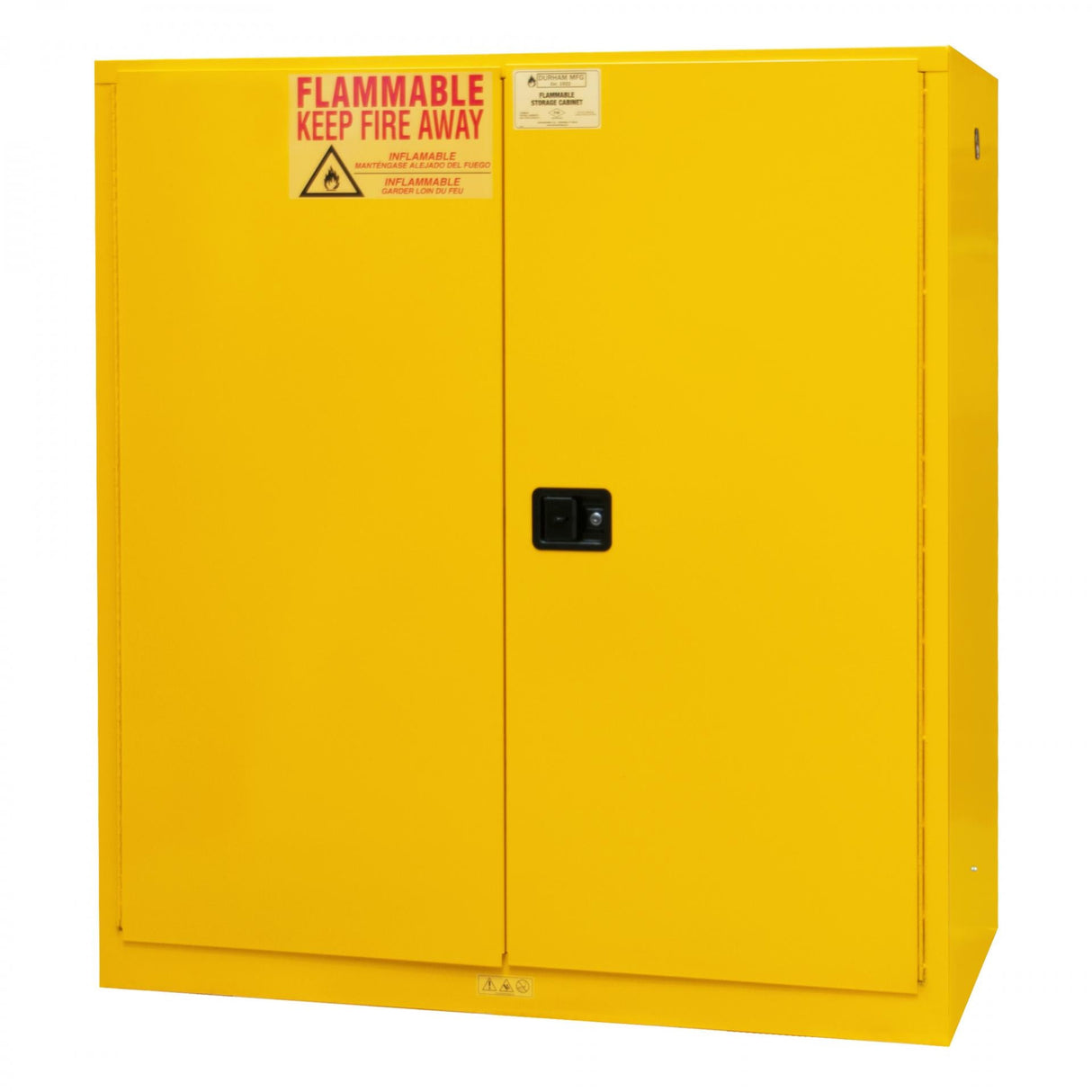 Durham flammable liquid storage cabinet interior with two adjustable steel shelves
