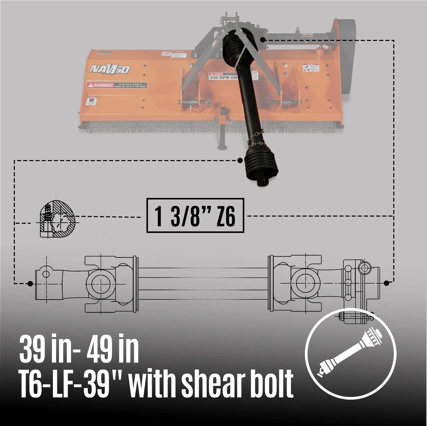 MechMaxx 60" PTO Driven Flail Mower, 3-Point Hitch, 30–60HP, Model NAM60