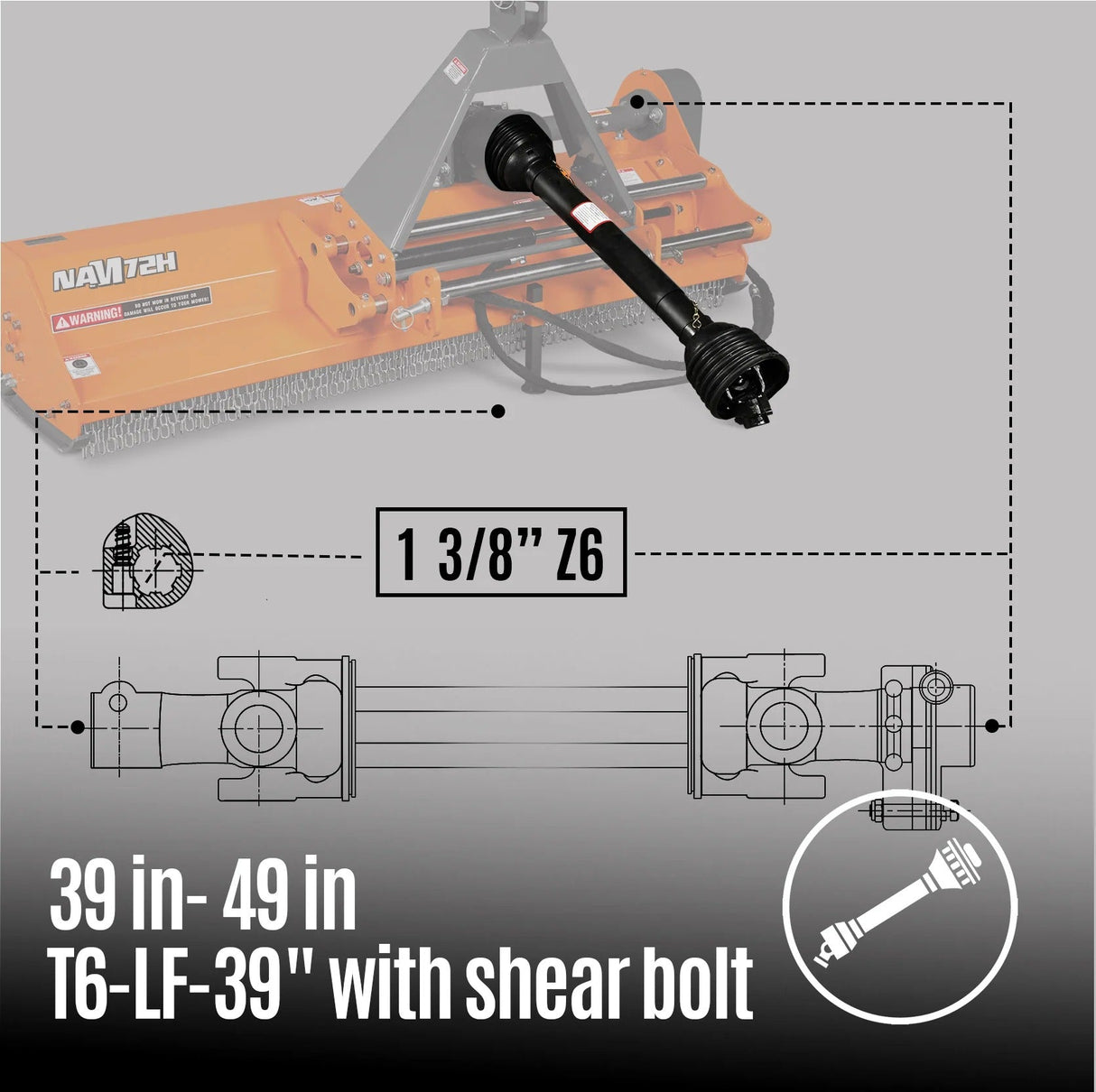 MechMaxx 72" PTO Flail Mower with Hydraulic Side Shift, 3-Point Hitch, 45–85HP, Model NAM72H