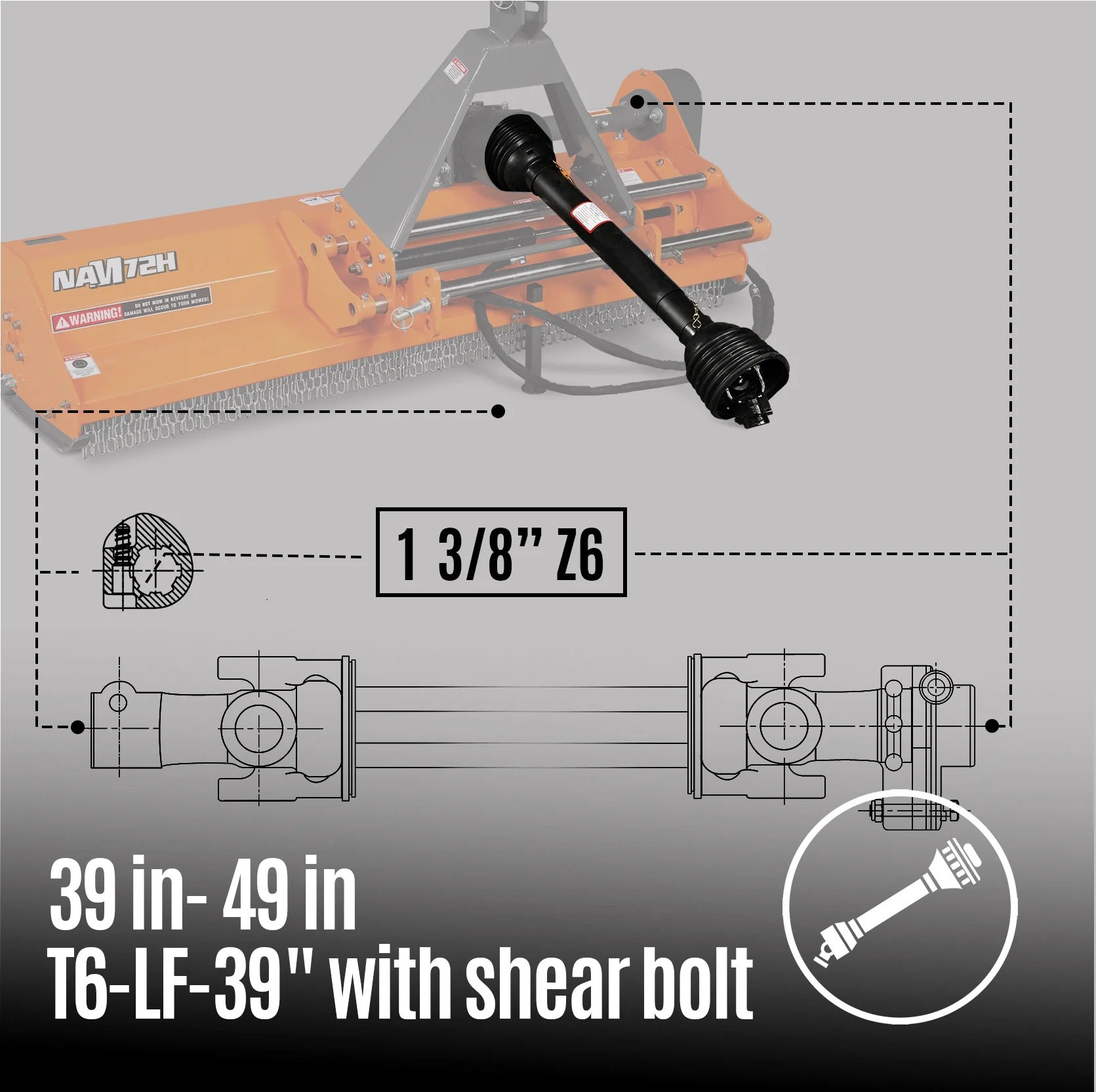 MechMaxx 72" PTO Flail Mower with Hydraulic Side Shift, 3-Point Hitch, 45–85HP, Model NAM72H