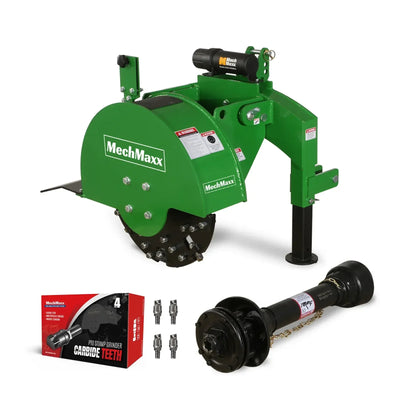 MechMaxx 3-Point PTO Stump Grinder with 34 Carbide Teeth for 15–45HP Tractors, Includes PTO Shaft with Slip Clutch, Model SG24