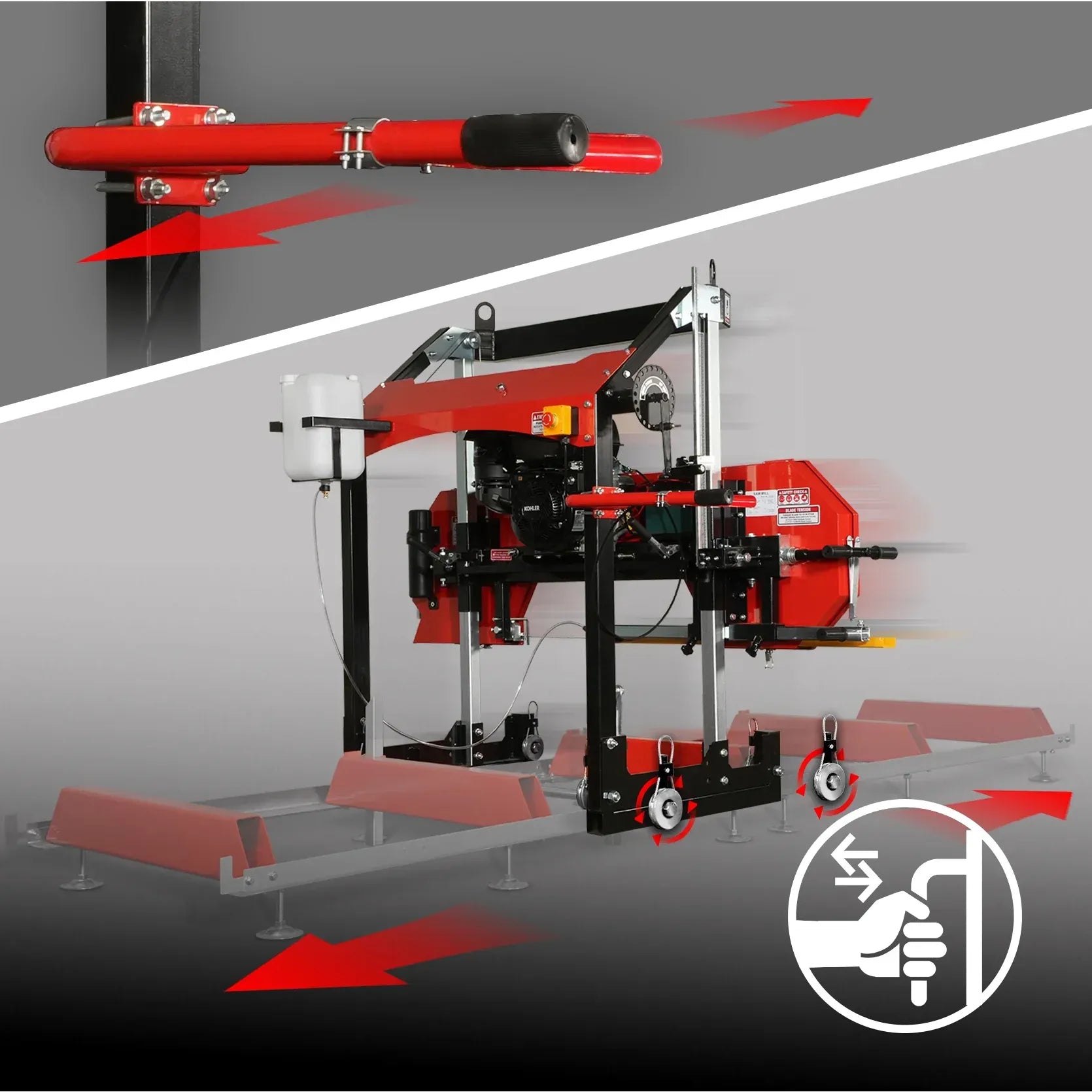 MechMaxx 32" Portable Sawmill with KOHLER CH440 Engine, 20' Track Length with Extension and 5 Blades Included, Model SM-32