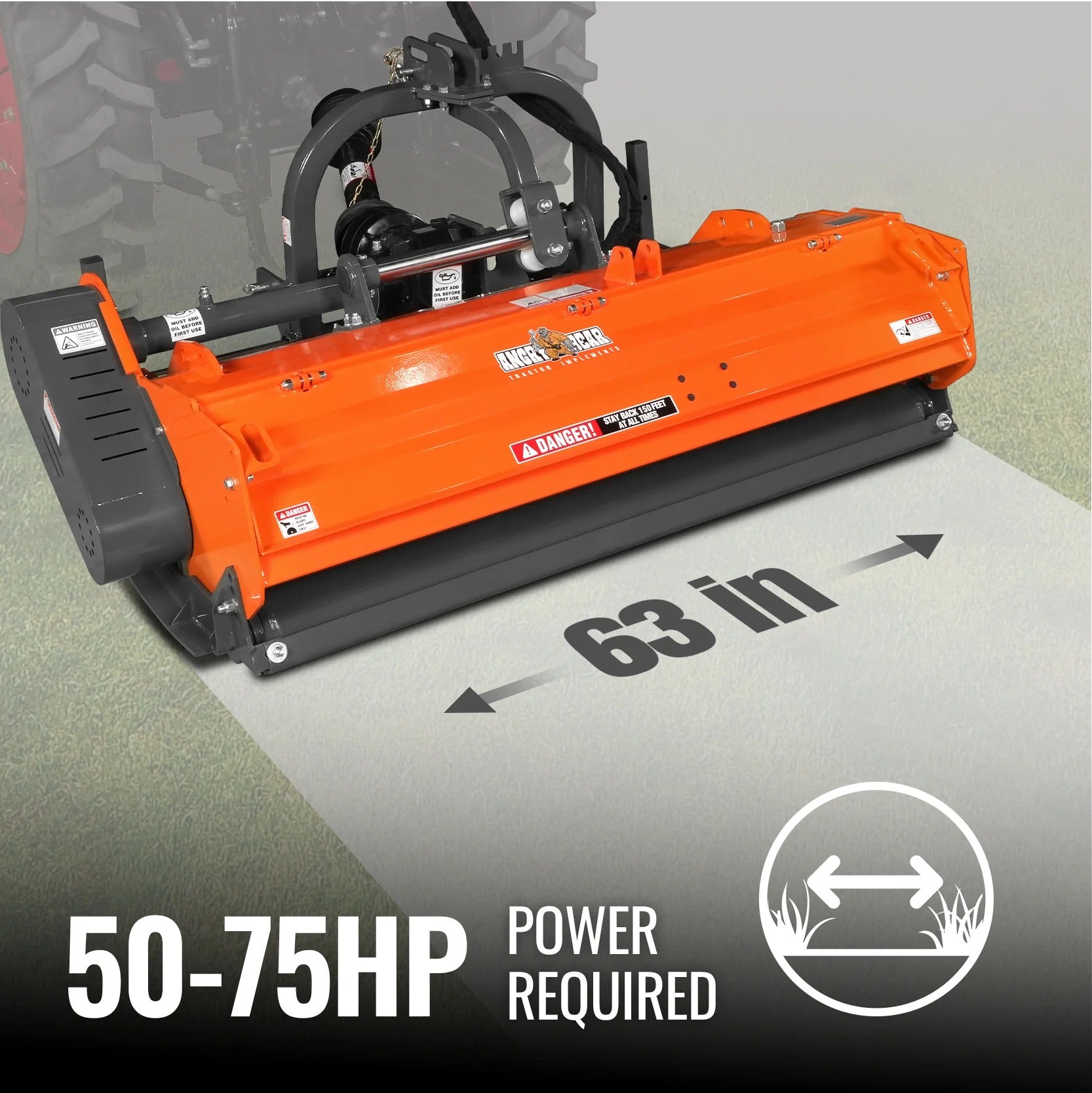 MechMaxx 63" Heavy Duty PTO Flail Mower with Hydraulic Side Shift, 3-Point Hitch, 50–75HP, Model KDK63H
