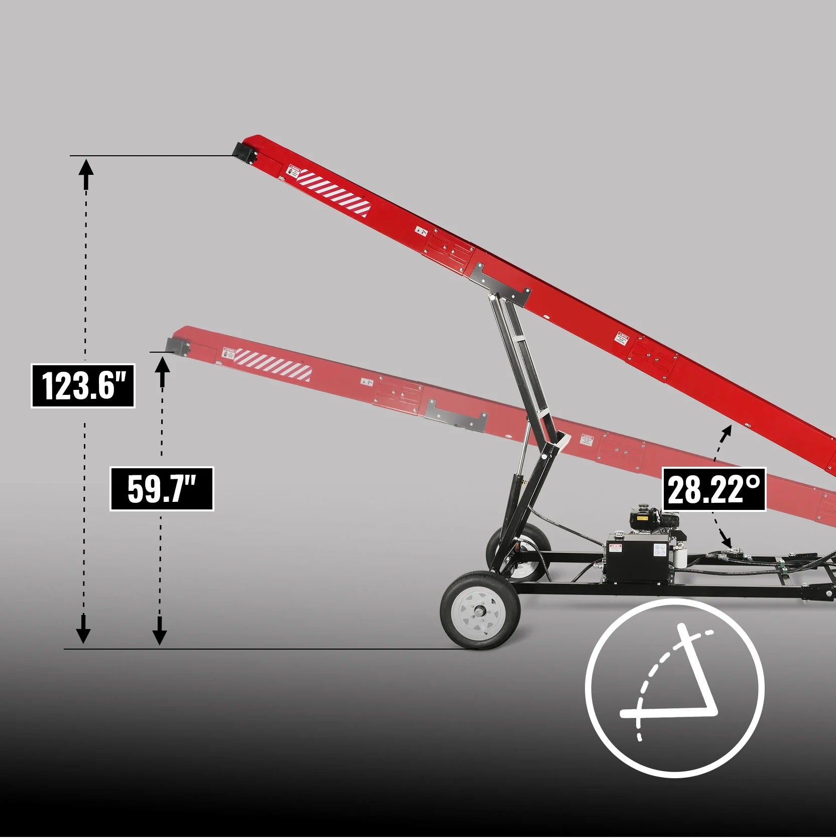 MechMaxx Firewood Conveyor with 7HP 212cc Engine, 124" Max Lift Height, 236" Length, Model HC2016
