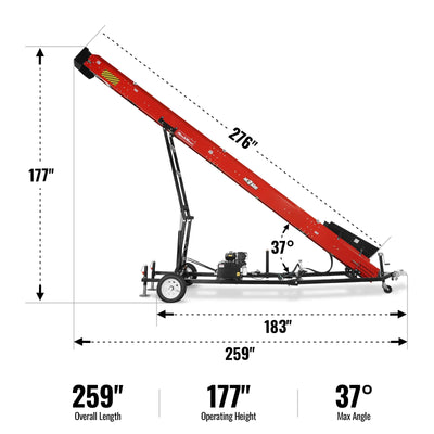 MechMaxx Heavy Duty Conveyor with 9HP 270cc Engine, 180" Max Lift Height, 276" Length, Model HC2320