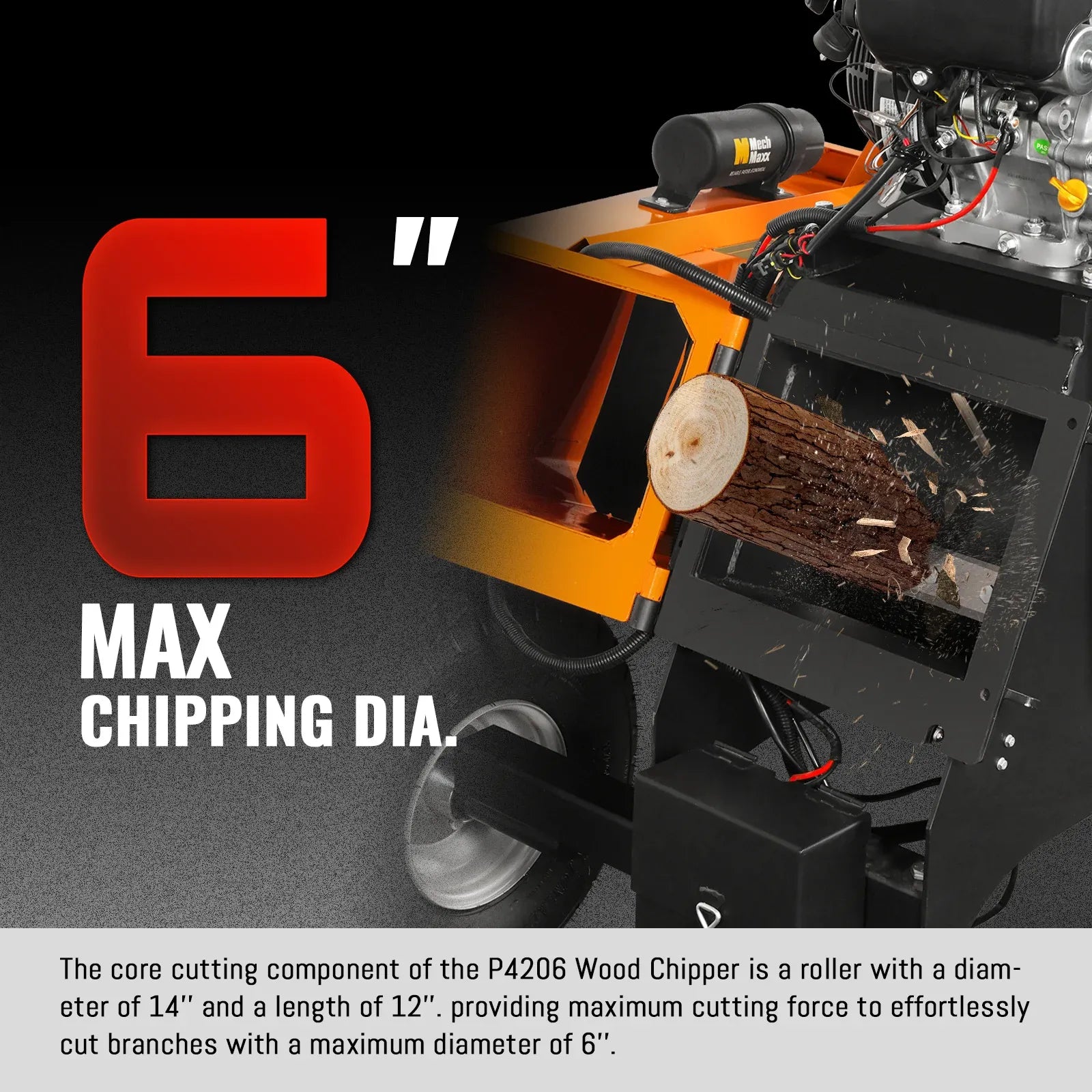 MechMaxx 6" 15HP 459cc ZONSEN E-Start Drum Wood Chipper, Model P4206