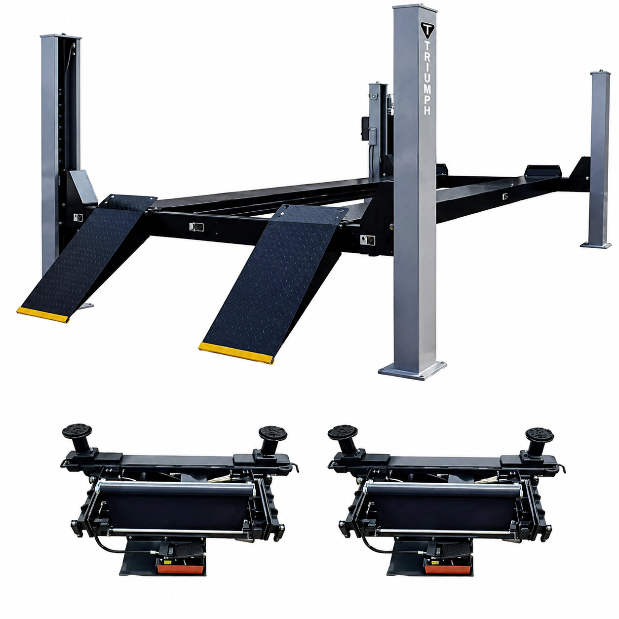 Triumph NTR-16 4-Post Car Lift 16,000 lb with Two RJ-9 Rolling Jacks Combo