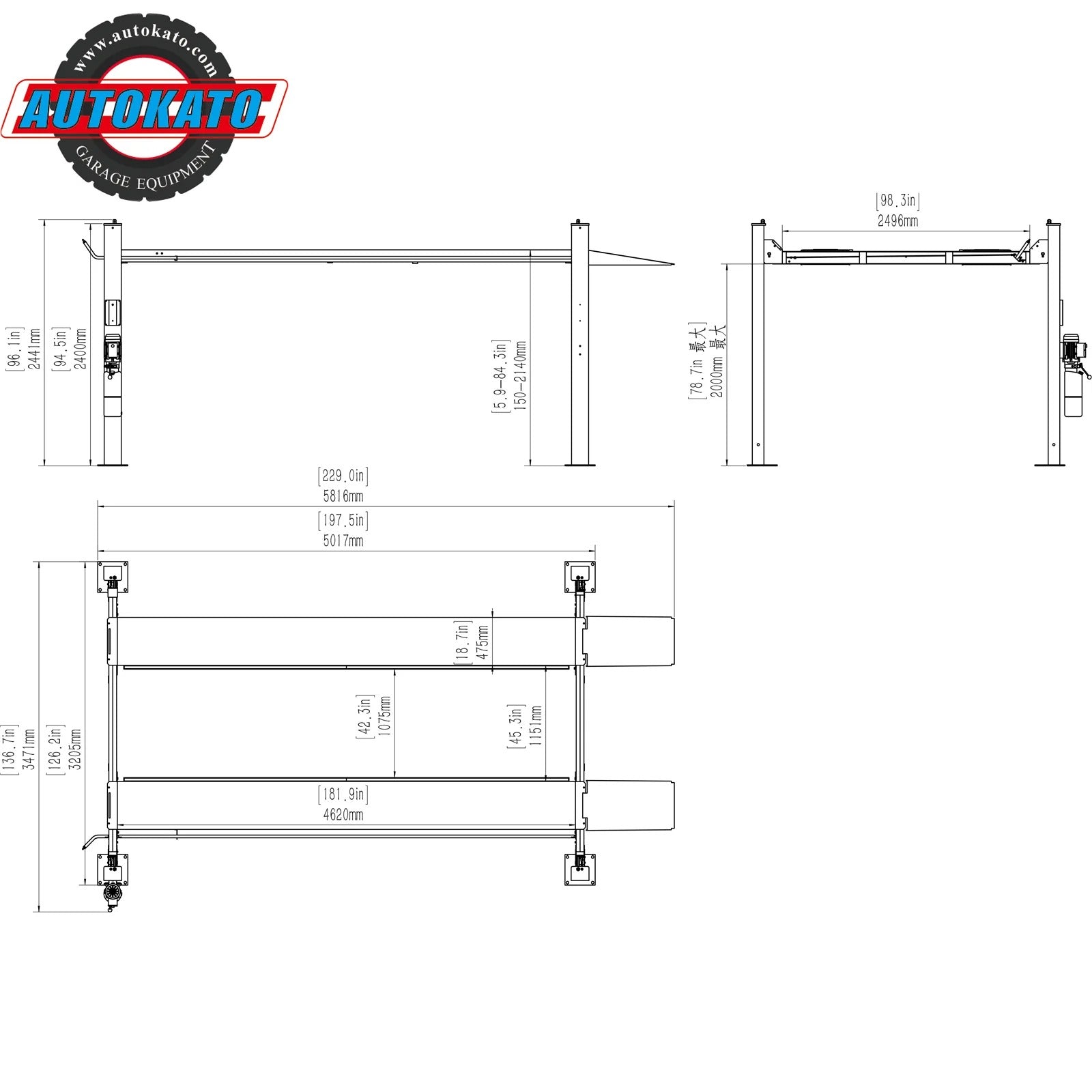 Katool KT-4H110 11,000 lb Commercial 4-Post Car Lift