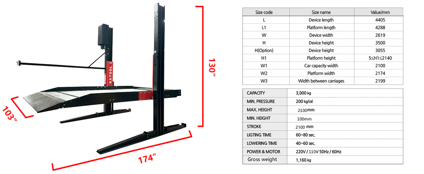 Katool KT-P2700 6,600 lb 2-Post Parking Lift for Home Garage Storage