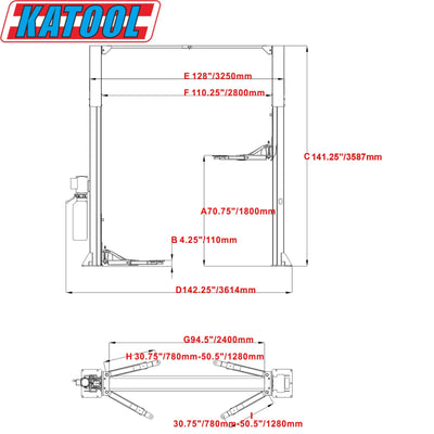 Katool KT-M110 11,000 lb Symmetric 2-Post Car Lift for Auto Shops