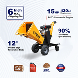 Chery Industrial 6" 15 HP 420cc Gas Powered Wood Chipper - YONWCDRGS350PRO
