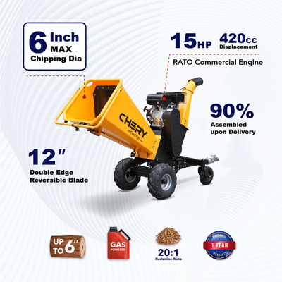 Chery Industrial 6" 15 HP 420cc Gas Powered Wood Chipper - YONWCDRGS350PRO
