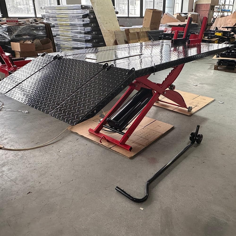 Katool KT-Moto150 1,000 lb Motorcycle Lift Table with Hydraulic Foot Pump and Side Extensions