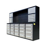 Chery Industrial 9.5ft Storage Workbench with 30 Drawers & 2 Cabinets & 1 Pegboard - SUIWB9530SS01