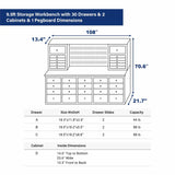 Chery Industrial 9.5ft Storage Workbench with 30 Drawers & 2 Cabinets & 1 Pegboard - SUIWB9530SS01