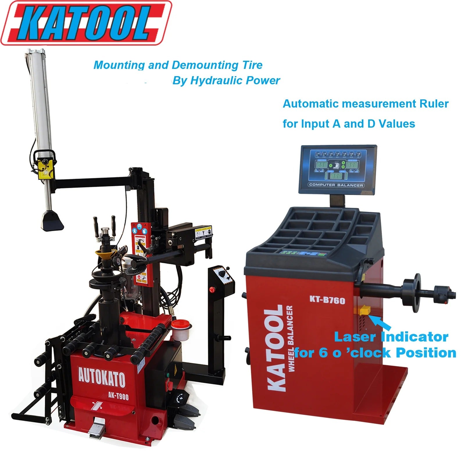 Katool AK-T900 Leverless Hydraulic Tire Changer & KT-B760 Wheel Balancer Combo