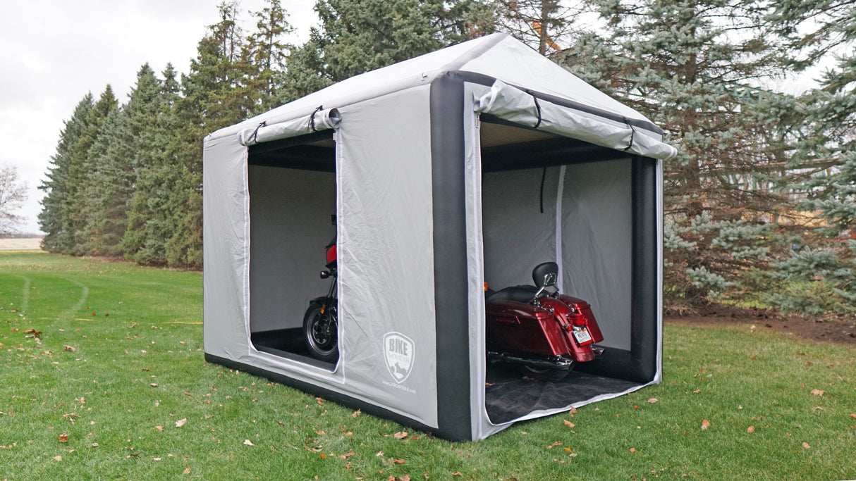 CarCapsule 10 ft Bike ShowCase Outdoor Cover w/ Pitched Roof (9 ft Peak, Dual Bike) - BBSHO10