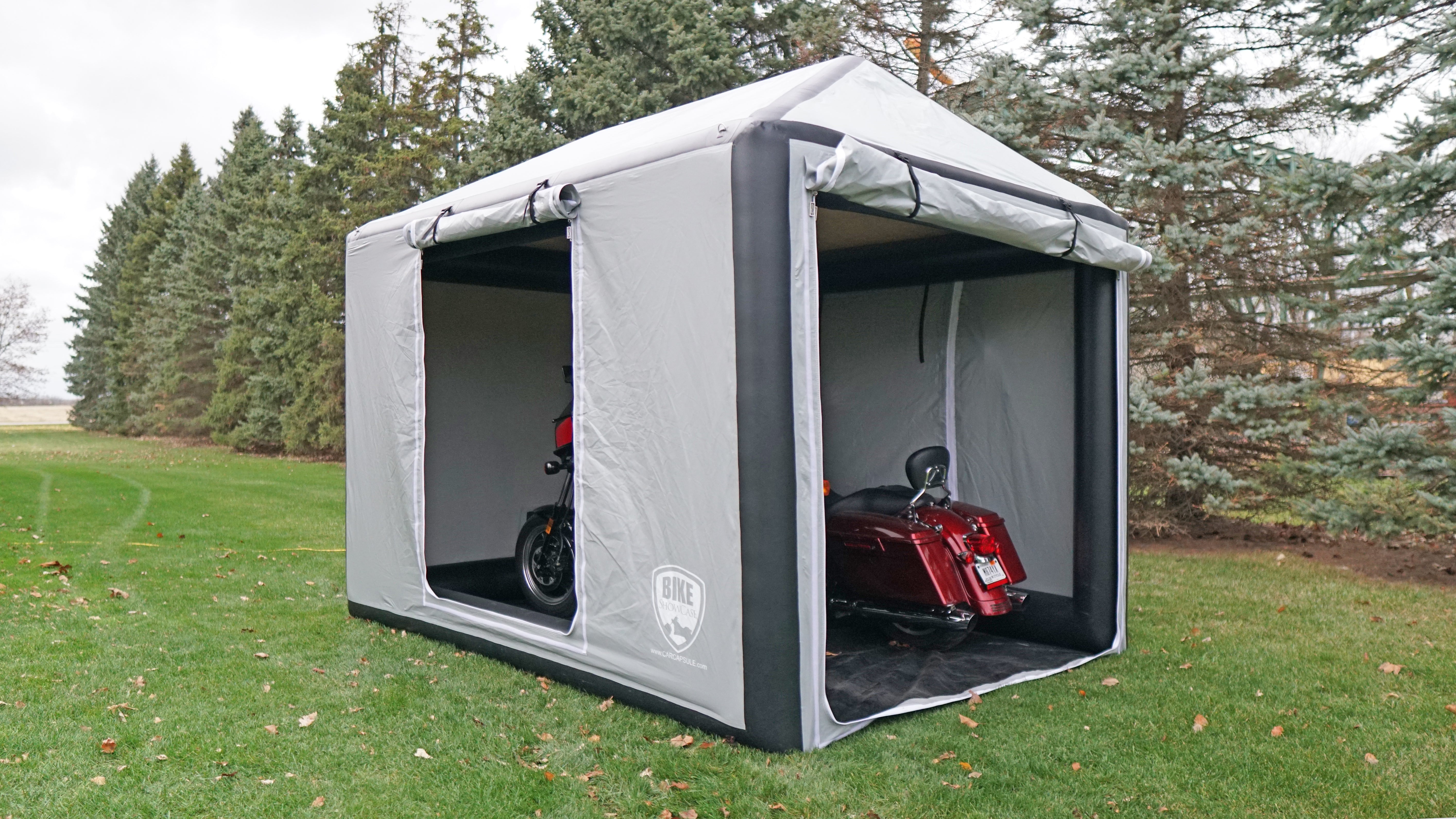 CarCapsule 10 ft Bike ShowCase Outdoor Cover w/ Pitched Roof (9 ft Peak, Dual Bike) - BBSHO10