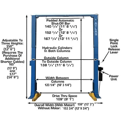 Atlas PV12PX 12,000 lb Overhead 2-Post Lift