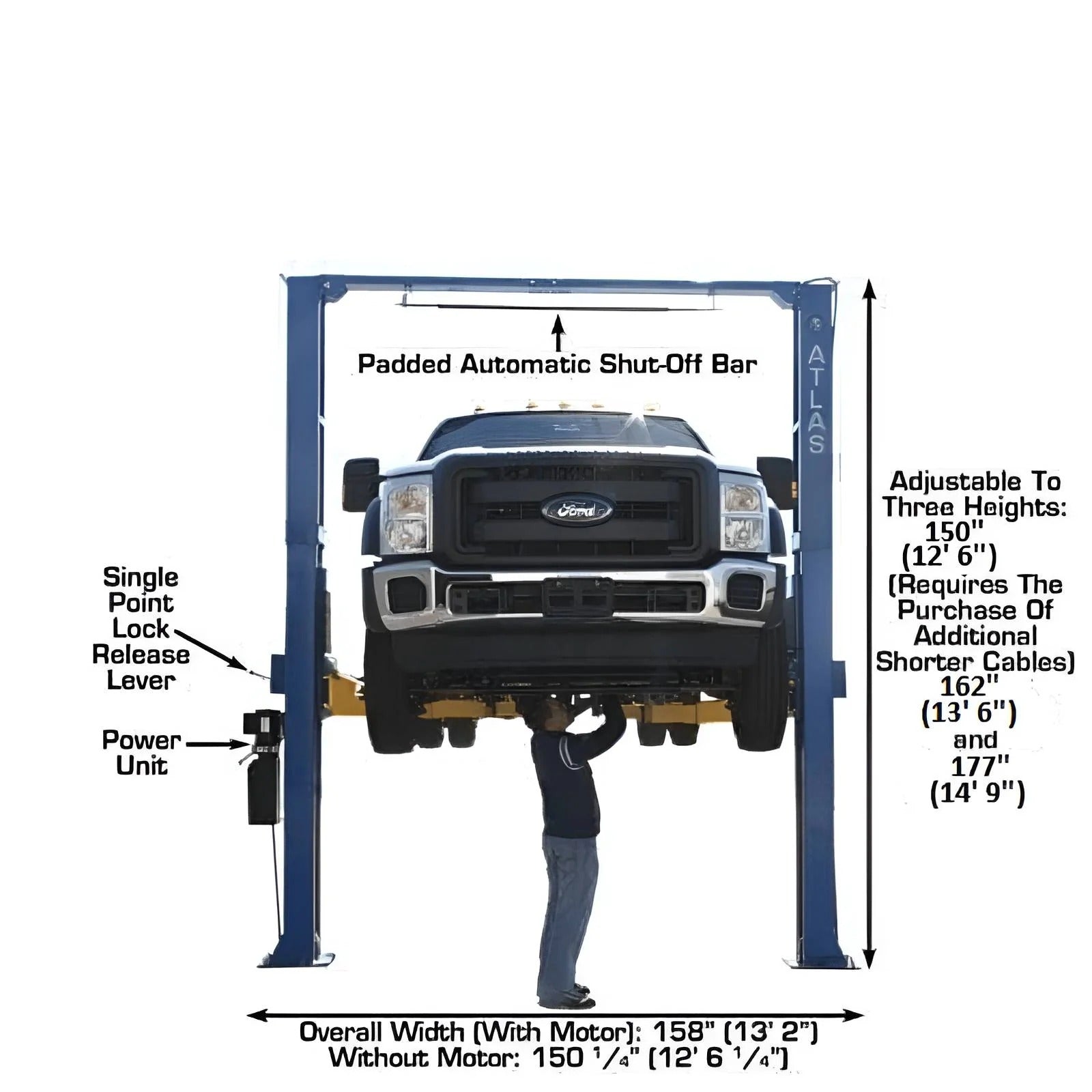Atlas PV15PX 15,000 lb Heavy-Duty Overhead 2-Post Lift – Extra Tall & Wide Commercial Vehicle Lift