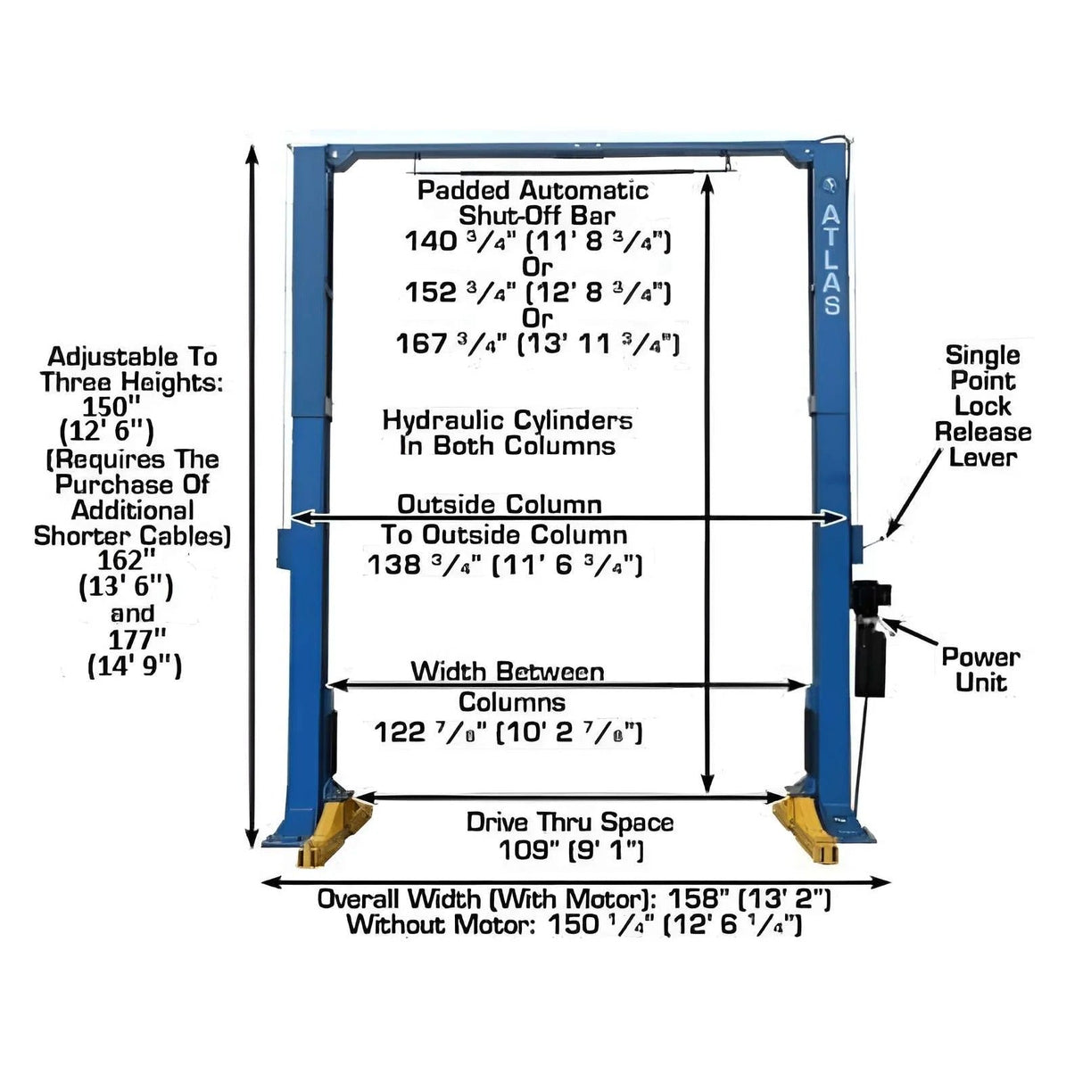 Atlas PV15PX 15,000 lb Heavy-Duty Overhead 2-Post Lift – Extra Tall & Wide Commercial Vehicle Lift