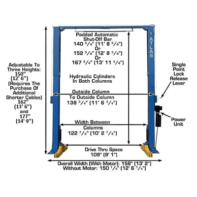 Atlas PV15PX 15,000 lb Heavy-Duty Overhead 2-Post Lift – Extra Tall & Wide Commercial Vehicle Lift