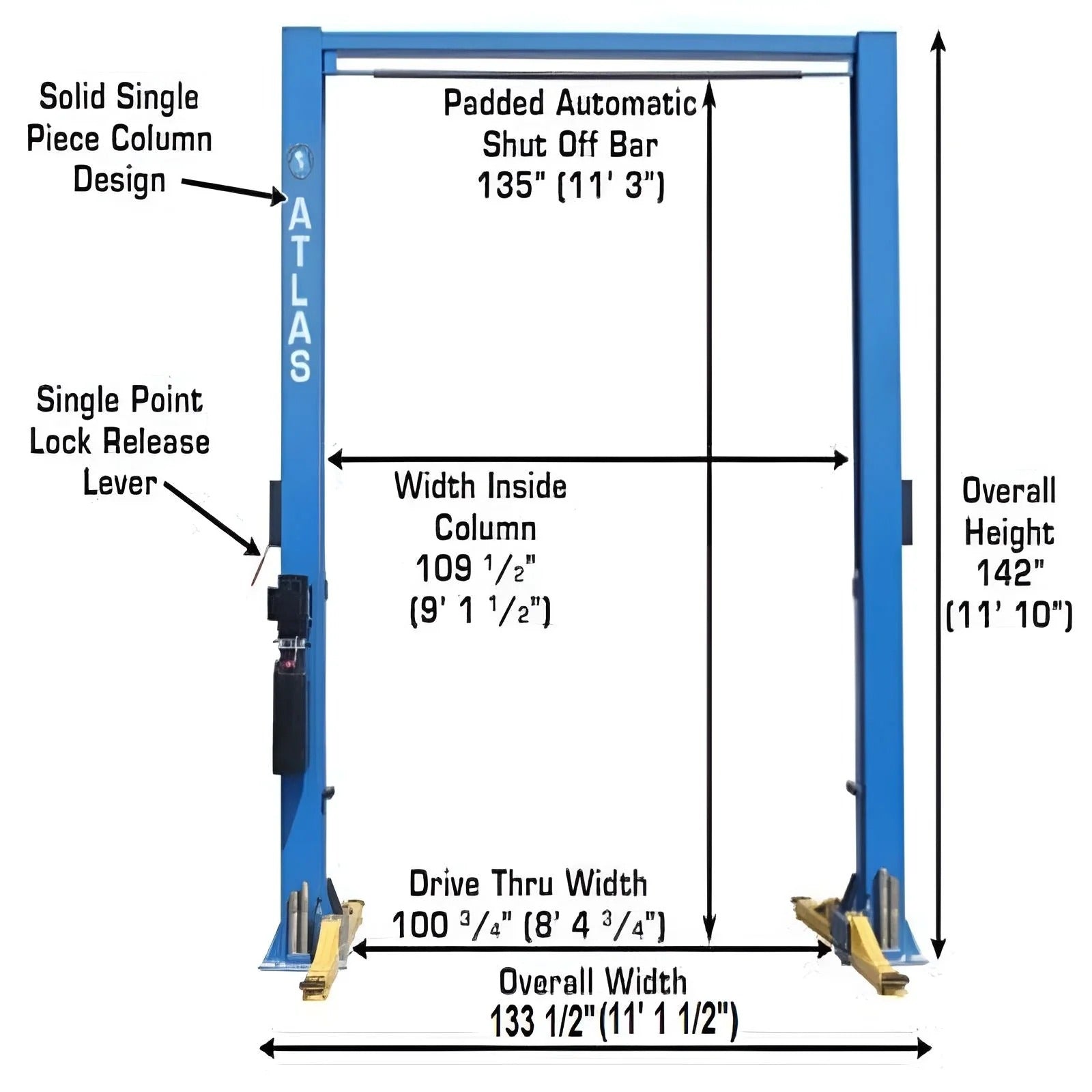 Atlas 9OHSC 9,000 lb Overhead 2-Post Lift