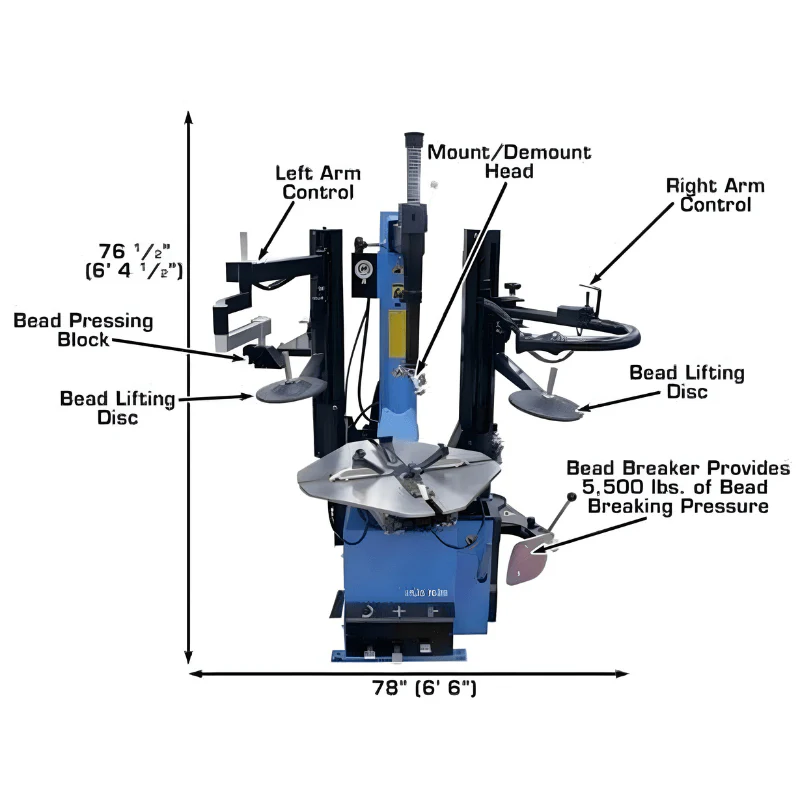 Atlas TC289 Tire Changer with Dual Assist Arm System for Low-Profile and Run-Flat Tires