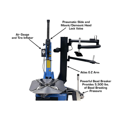 Atlas TC755EZ Tilt-Back Rim Clamp Tire Changer with E-Z Assist Arm System