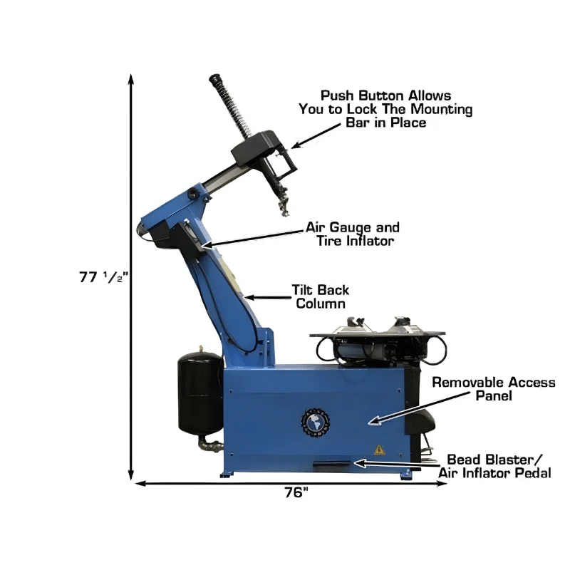 Atlas TC755 Tilt-Back Rim Clamp Tire Changer with Integrated Beadblaster