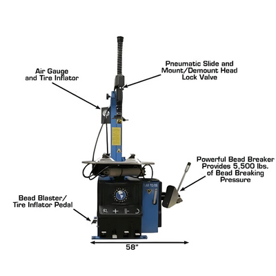 Atlas TC755 Tilt-Back Rim Clamp Tire Changer with Integrated Beadblaster