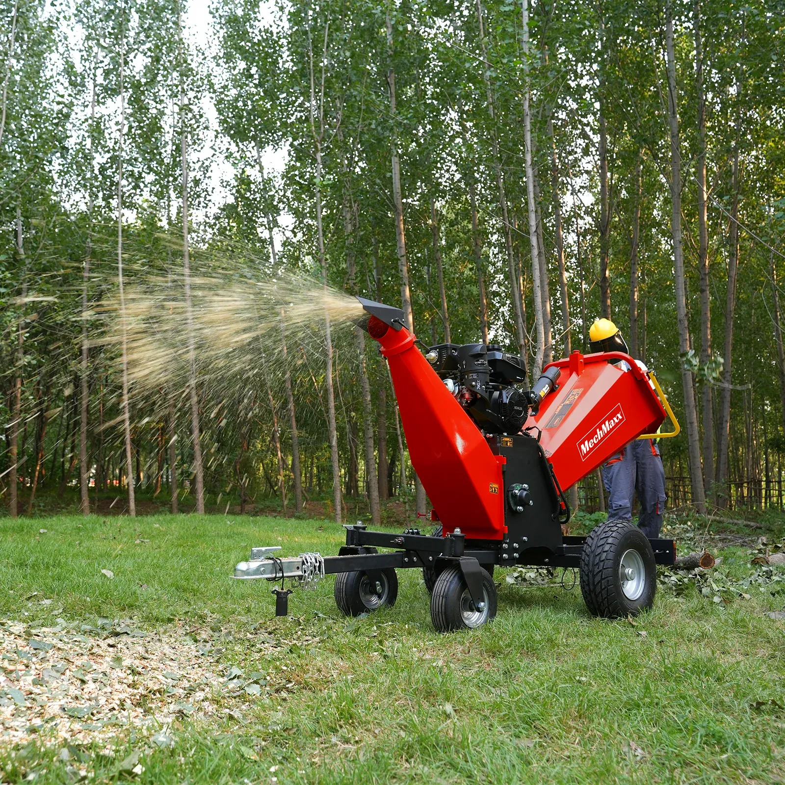 MechMaxx 6" 14HP 429cc KOHLER 4-Wheel Drum Wood Chipper with Taillight, Model B150