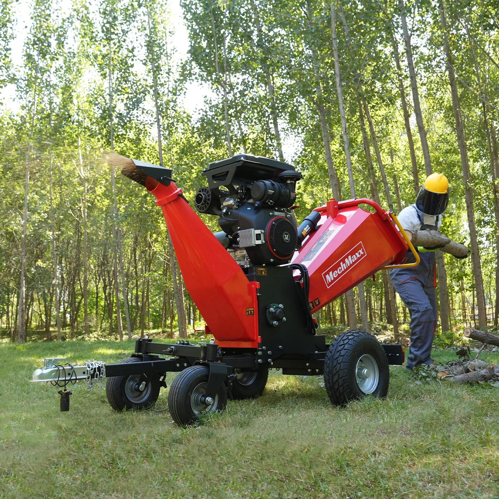 MechMaxx 8" 35HP 1000cc ZONSEN 4-Wheel Drum Wood Chipper with Taillight, Model B200